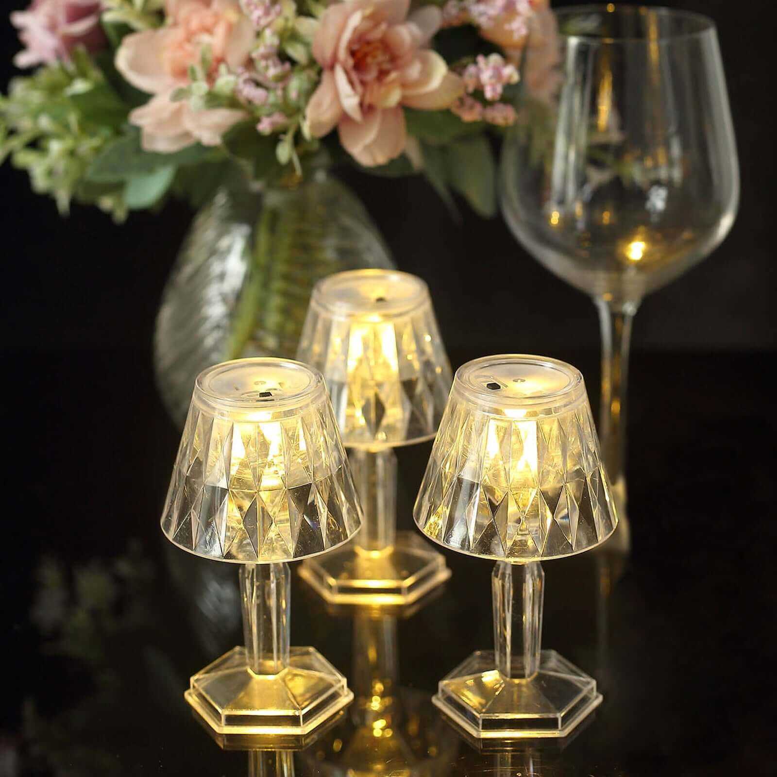 Efavormart 6 Pack | 4.5" Warm White Clear Crystal Mini Acrylic LED Desk Lamps, Decorative Accent Night Lights