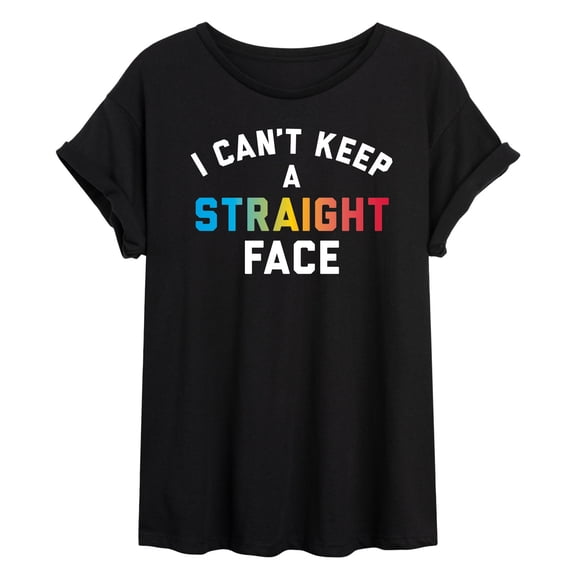 Instant Message - Can't Keep Straight Face - Juniors Oversized Graphic T-Shirt