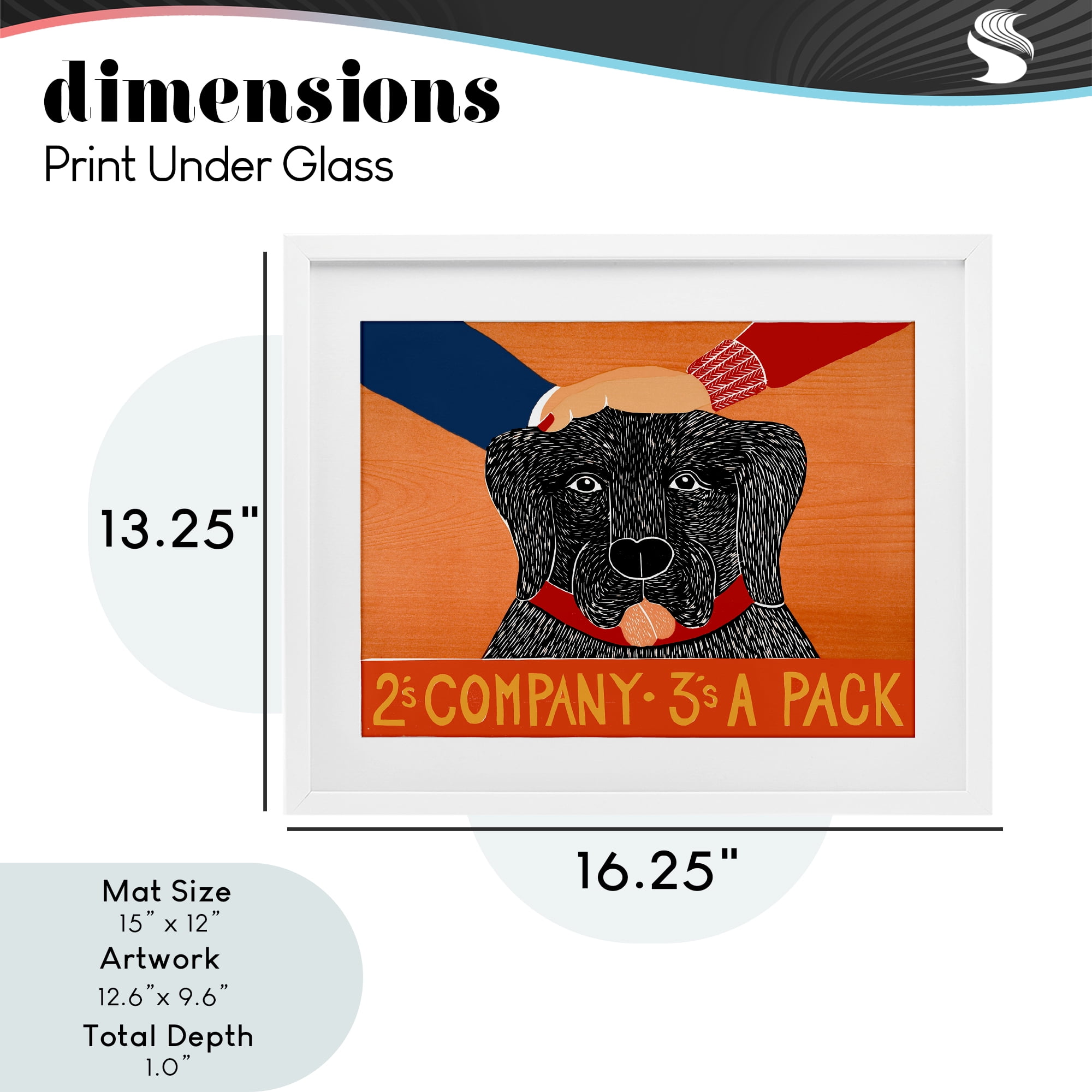 2's Company Dog White Framed Print Under Glass, design by Stephen Huneck