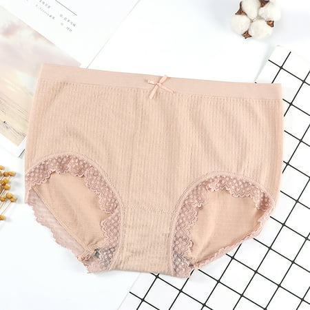

Lopecy-Sta Women s Panties with Bow Lace Trim Waist Seamless Panties Deals Clearance Womens Underwear Period Underwear for Women Beige