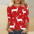 thumbnail image 4 of Women's Christmas Checked Sweatshirts Funny Christmas Elk Print Blouses Thermal Lounge Warm Blouses Relaxed Fit Pullover Sweater Blouse 3/4 Sleeve Christmas Outfits, 4 of 7