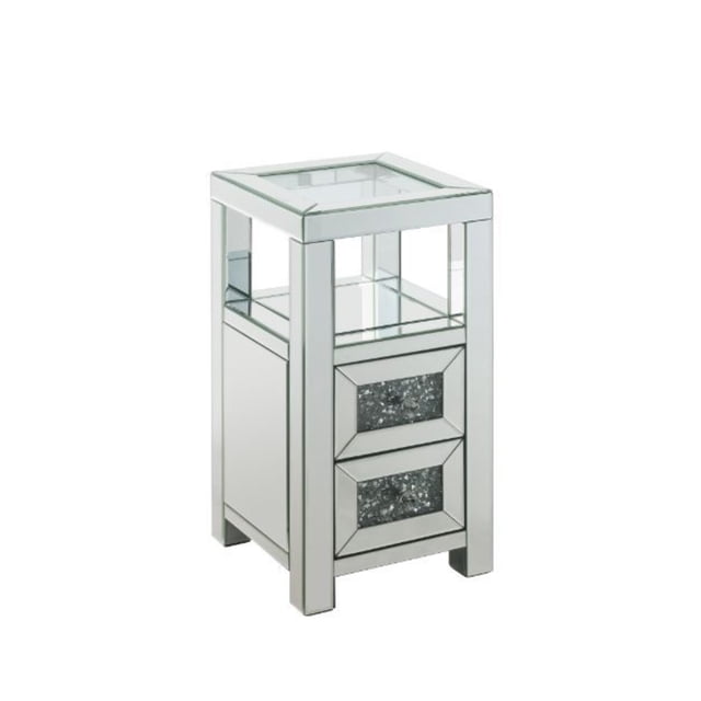 Acme Furniture 97956-VV Ergode Accent Table Clear Glass, Mirrored & Faux Diamonds