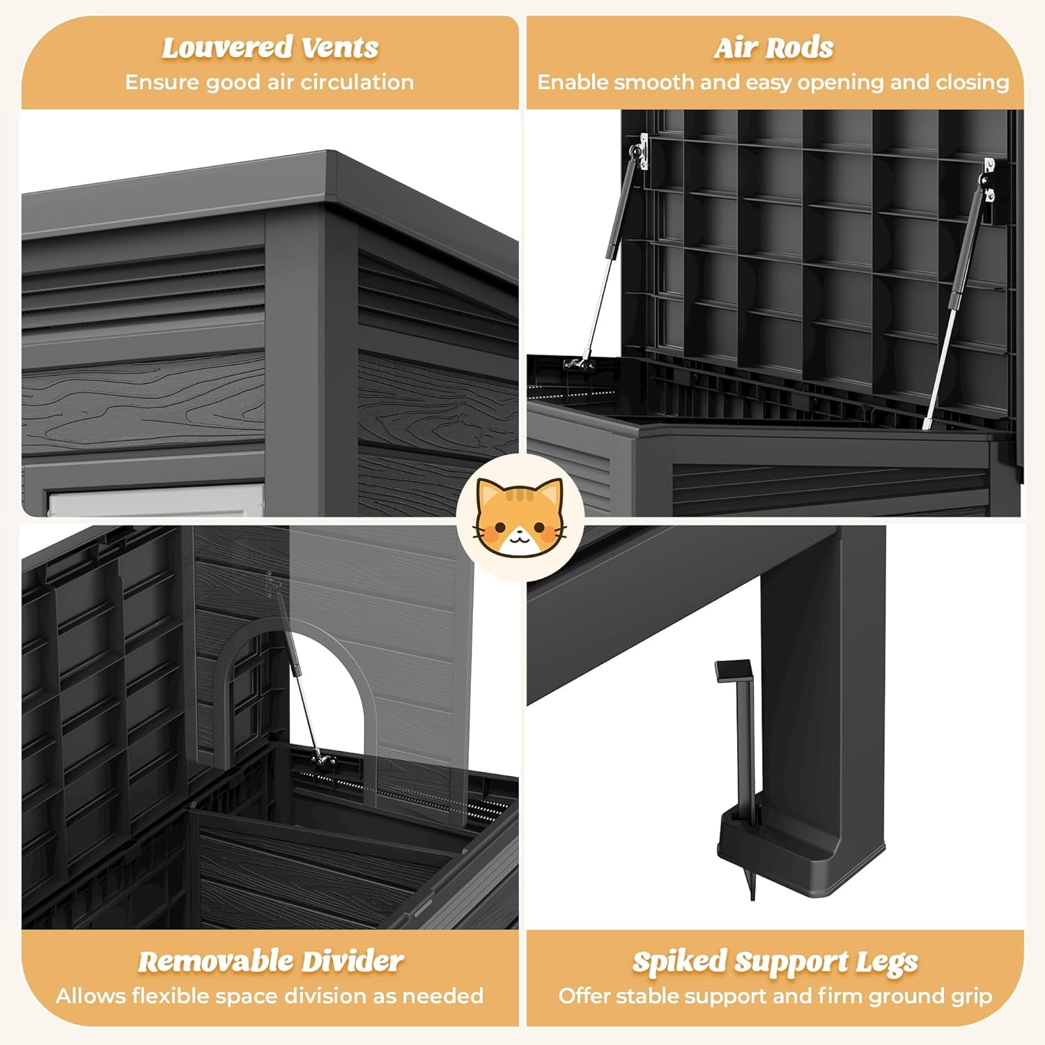 Large Outdoor Cat House Weatherproof, 31 Inch Plastic Cat House Waterproof with Raised Floor, Outside Feral Cat Shelter for Patio, Porch, Garage, Indoor Use, Easy to Clean