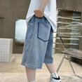 thumbnail image 4 of Boys Baggy Jean Shorts Loose Fit Vintage Wide Leg Jorts Y2K Streetwear Hip Hop Casual Denim Shorts Teen Elastic Waist Bermuda, 4 of 8