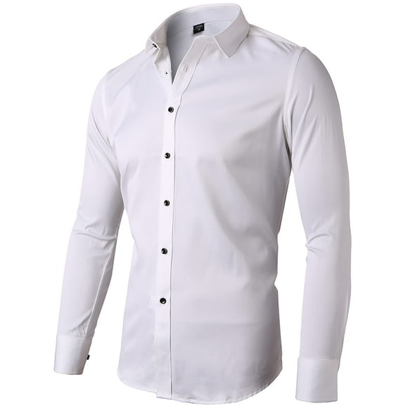 Mens Fiber casual Button Up Slim Fit collared Formal Shirts White 15Neck 32Sleeve