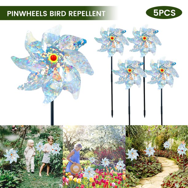 Kuphy Bird Blinder Repellent Pinwheels Effectively Keep Birds Away Holographic Pin Wheels for