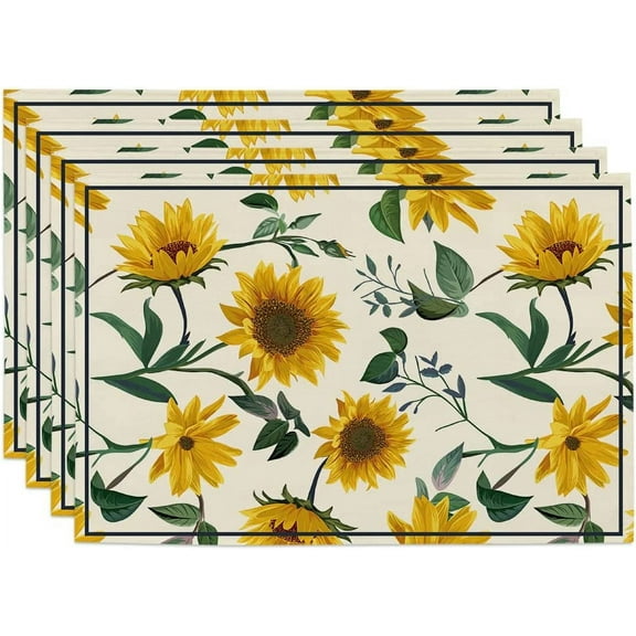 SPXUBZ Placemats, Farmhouse Rustic Sunflower Branches 18x12 Inch Placemats for Family Table Holiday Decor Placemat Set of 4