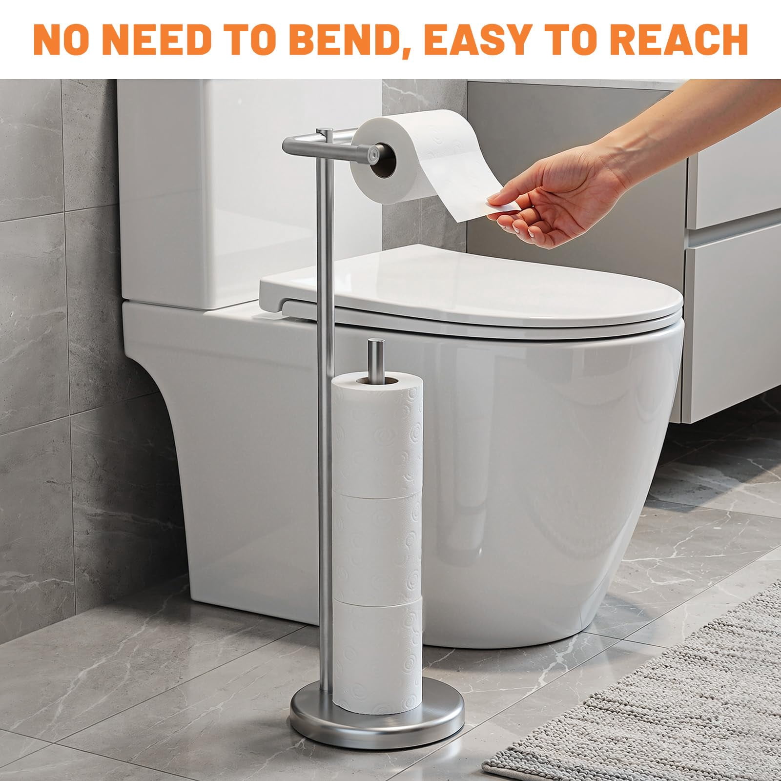 Housolution Toilet Paper Holder Stand, Brushed Nickel Toilet Paper Holder Free Standing with Roll Dispenser,Stable Weighted Base for Bathroom