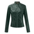 thumbnail image 5 of VEKDONE Women Faux Leather Motorcycle Cropped Jacket Fall Casual Bomber Jacket Short Coat 2026 Green M, 5 of 8