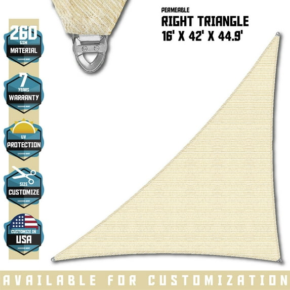 TANG Sunshades Depot A Ring Design Steel Cable Wire Reinforcement 16'x36'x39.4' Right Triangle Sun Shade Sails Beige Heavy Duty Permeable 260GSM UV Block Patio Garden Deck Dock Outdoor Facility