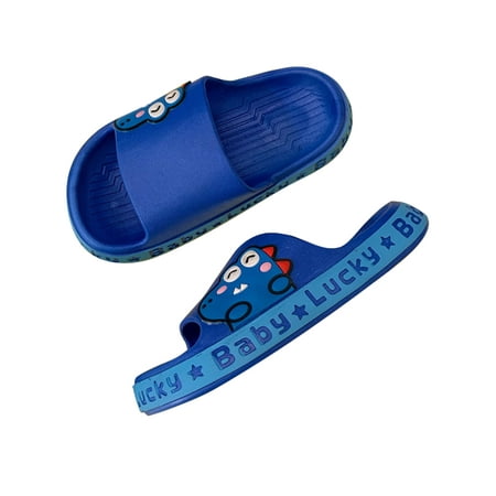 

Colisha Kids Slide Sandals Slip On Beach Sandal Open Toe Slides Home Non-slip Casual Shoe Cartoon House Shoes Side Dinosaur Royal Blue 6.5C-7C