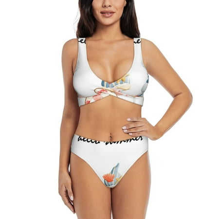 Zeuib Summer Gnome High Waisted Tummy Control Bikini Set - Knot Front Push Up Top & Cheeky Thong Bottom  Two-Piece Swimsuit for Women-XX-Large