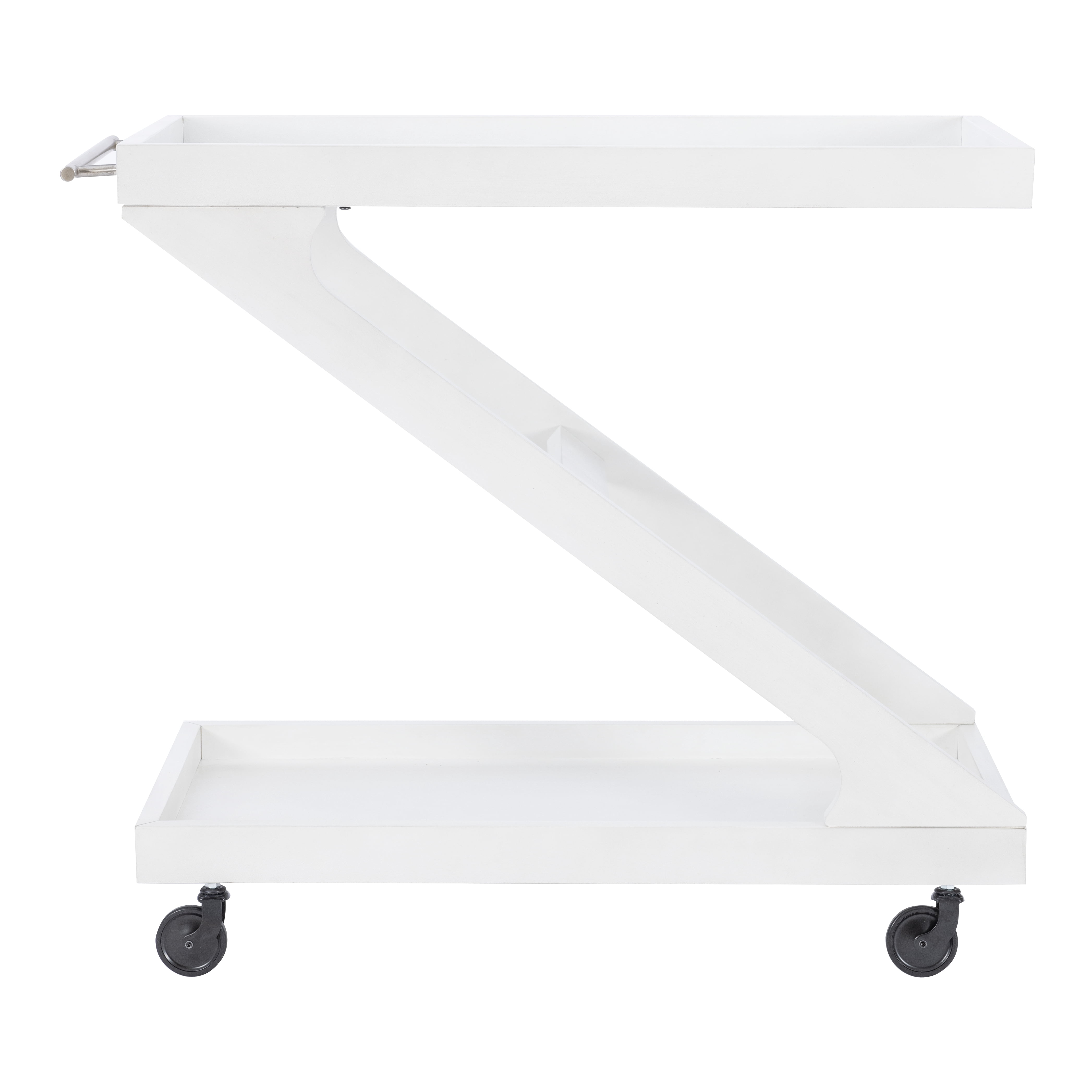 Powell Thornton 2-Tier Z-Frame Rolling Bar Cart with Glass Top, Antique White