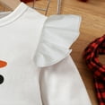 thumbnail image 6 of Hotiary Toddler Cartoon Snowman Print Top and Checks Rough Edg Flared Pants and Scarf Set 1-5T Girls' Christmas Three Piece Set, 6 of 9