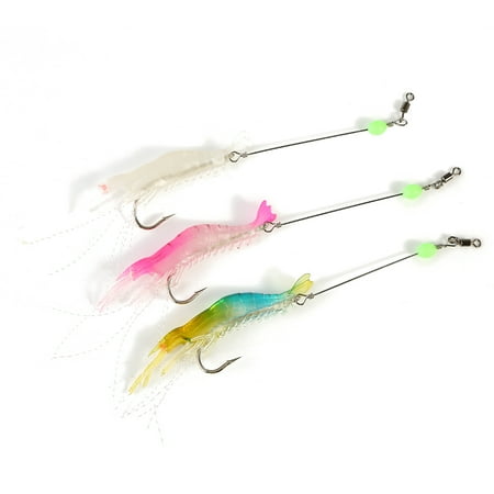 3 x Soft Shrimp-shaped Lure Baits Glow in Dark Fishing Tackle (mixed)
