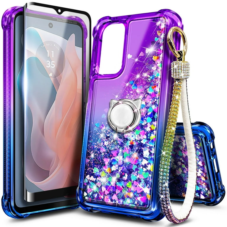 Compatible with Motorola Moto G Power 5G 2024 Case with Tempered Glass  Screen Protector, Ring Holder/Wrist Strap, Nagebee Glitter Liquid Floating  Waterfall Cute Phone Cover (Purple/Blue) - Walmart.com