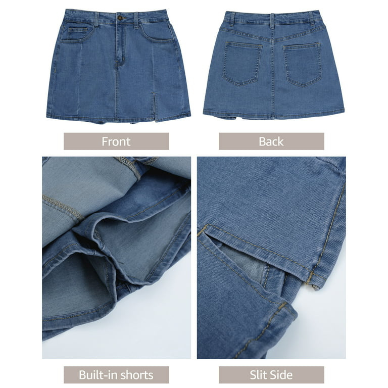 luvamia Women's Denim Skirt Stretchy High Rise Washed Jean Short Skirts  Cute Mini Skirt Medium Blue Size L Fit Size 12 Size 14