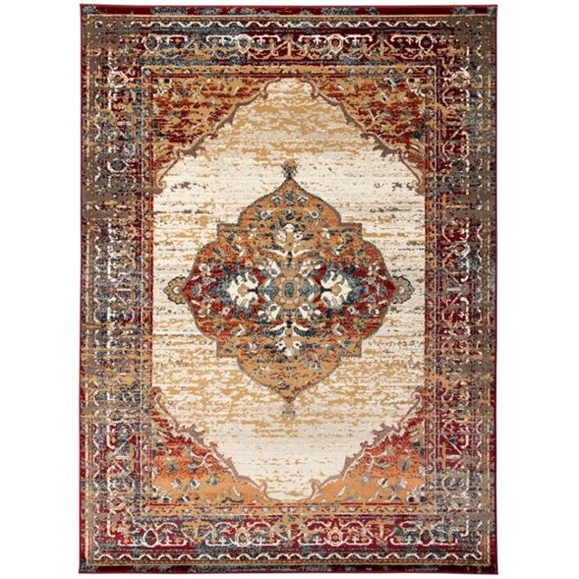 Amer Tapis ALU47999 7 Pi. 9 Po. x 9 Pi. 9 Po. Allure Médaillon Classique Tapis de Zone, Rouge & Marron - Rectangle