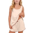 thumbnail image 2 of Tranfacy Vêtements d'Été pour Filles Couleur Unie Col Rond Sans Manches Haut Mode avec Short Tenue d'Intérieur Décontractée Ensemble 2 Pcs, 2 of 7