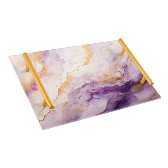 Ryvnso Purple Golden Marble Bathroom Tray Vanity Countertop Trays Acrylic Organizer