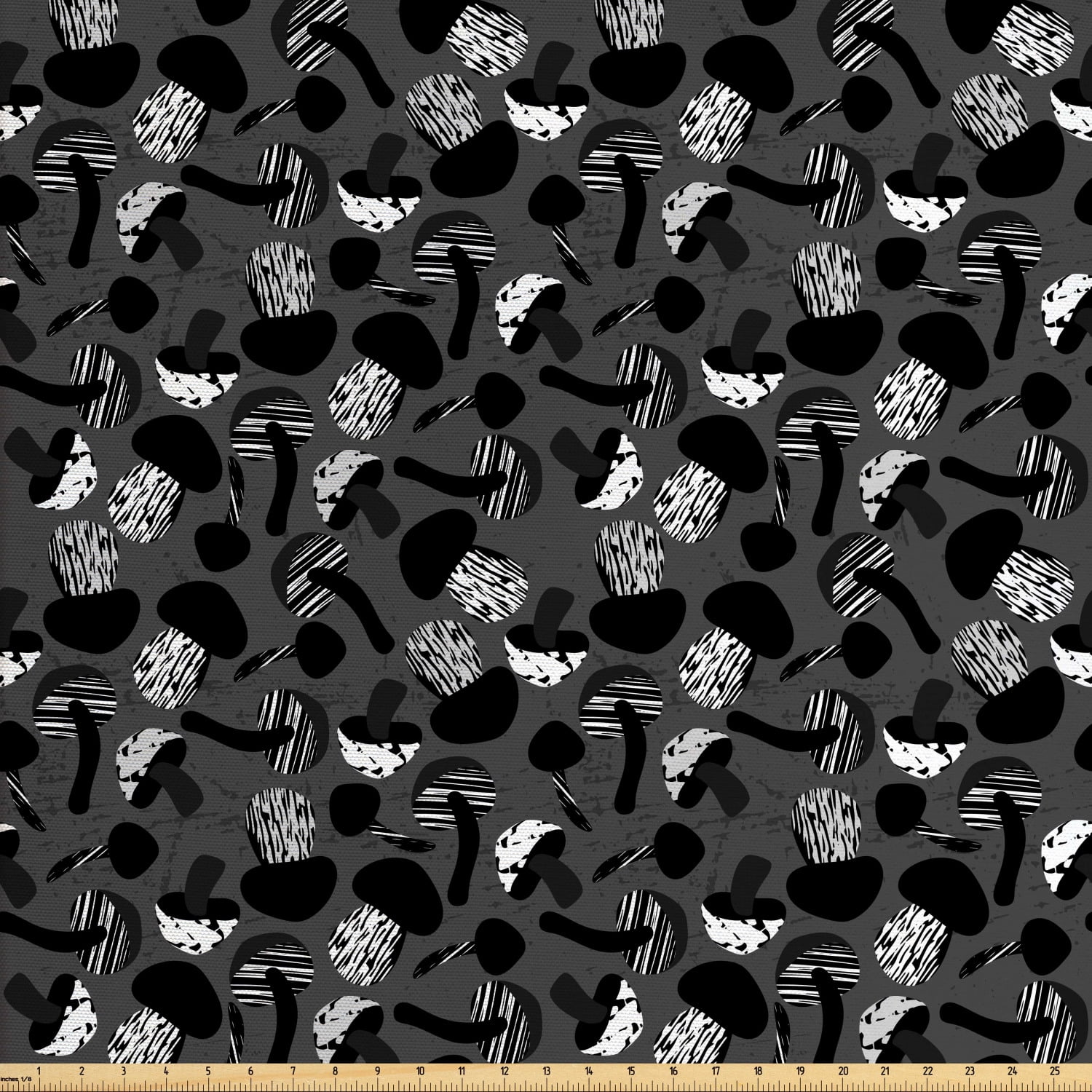 Mushroom Fabric by The Yard, Grunge Style Greyscale Pattern of Creative ...