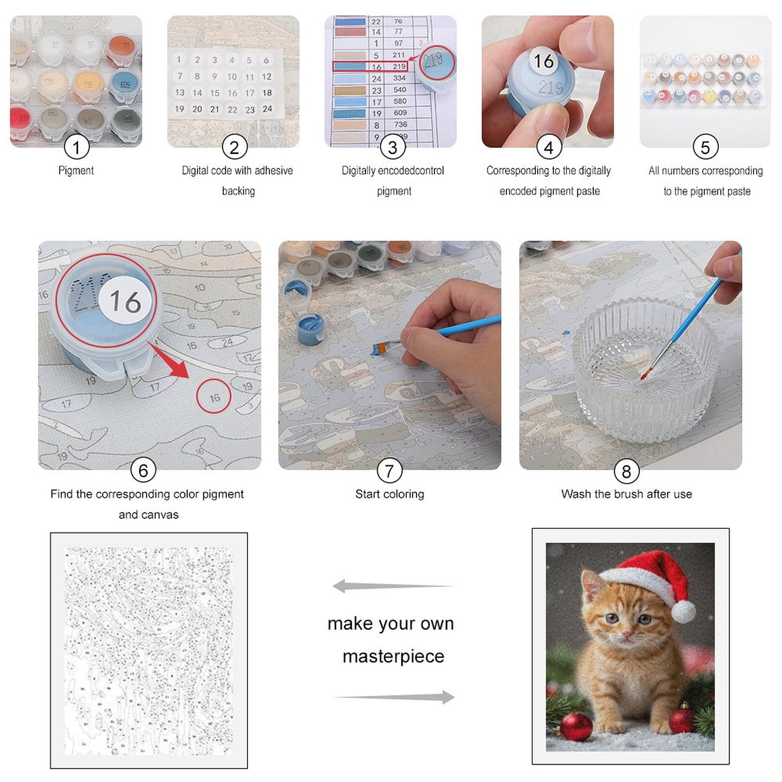 Paint By Numbers Kit for Adults Beginner - DIY Orange Kitten Santa Hat Holiday Canvas Painting Kits for Adults, Frameless Paint By Number for Adults for Home Wall Decor 16x20 Inch
