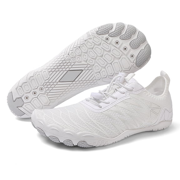 ChiVerve Hiking Barefoot Shoes for Women Men Breathable & Non-Slip Athletic Footwear Wide Toe Water Shoes, Designed for Walking & Running & Swimming | White, 3 Men