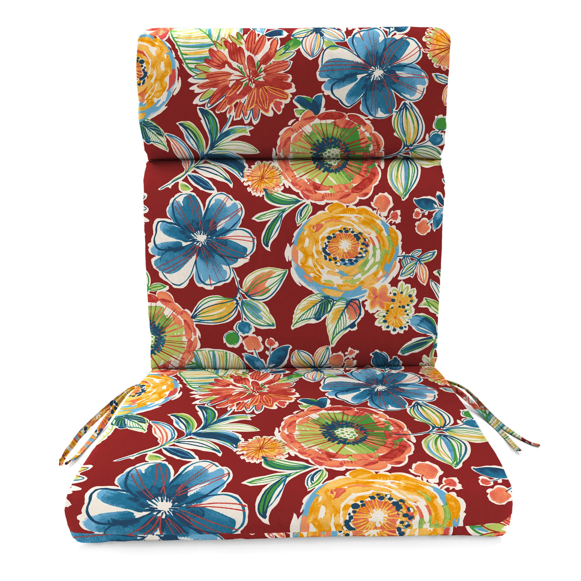 Jordan Manufacturing 44" x 22" Colsen Berry Red Floral Rectangular Outdoor Chair Cushion with Ties and Hanger Loop
