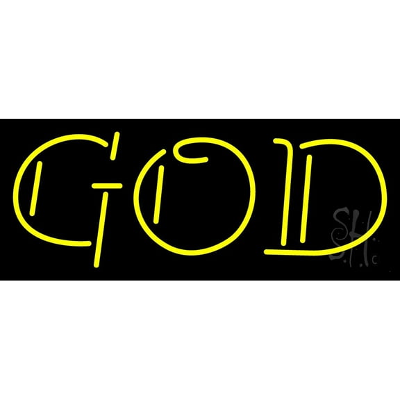 Yellow God Block LED Neon Sign 13" Tall x 32" Wide - inches Black Square Cut Acrylic Backing, with Dimmer - Premium built indoor Sign for Home décor, Event, Religious place, Store interior, Office.