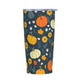 thumbnail image 1 of Vaso de acero inoxidable con tapa y diseño de calabaza de Acción de Gracias, taza térmica portátil de 20 oz, 1 of 7