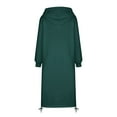 thumbnail image 5 of Womens Tops Women's Solid Color Sweatshirt Women's Fall Sweatshirt Dresses Casual Long Sleeve Loose Pullover Hoodies Drawstring Split Hem Midi Dress With Pocket, 5 of 5