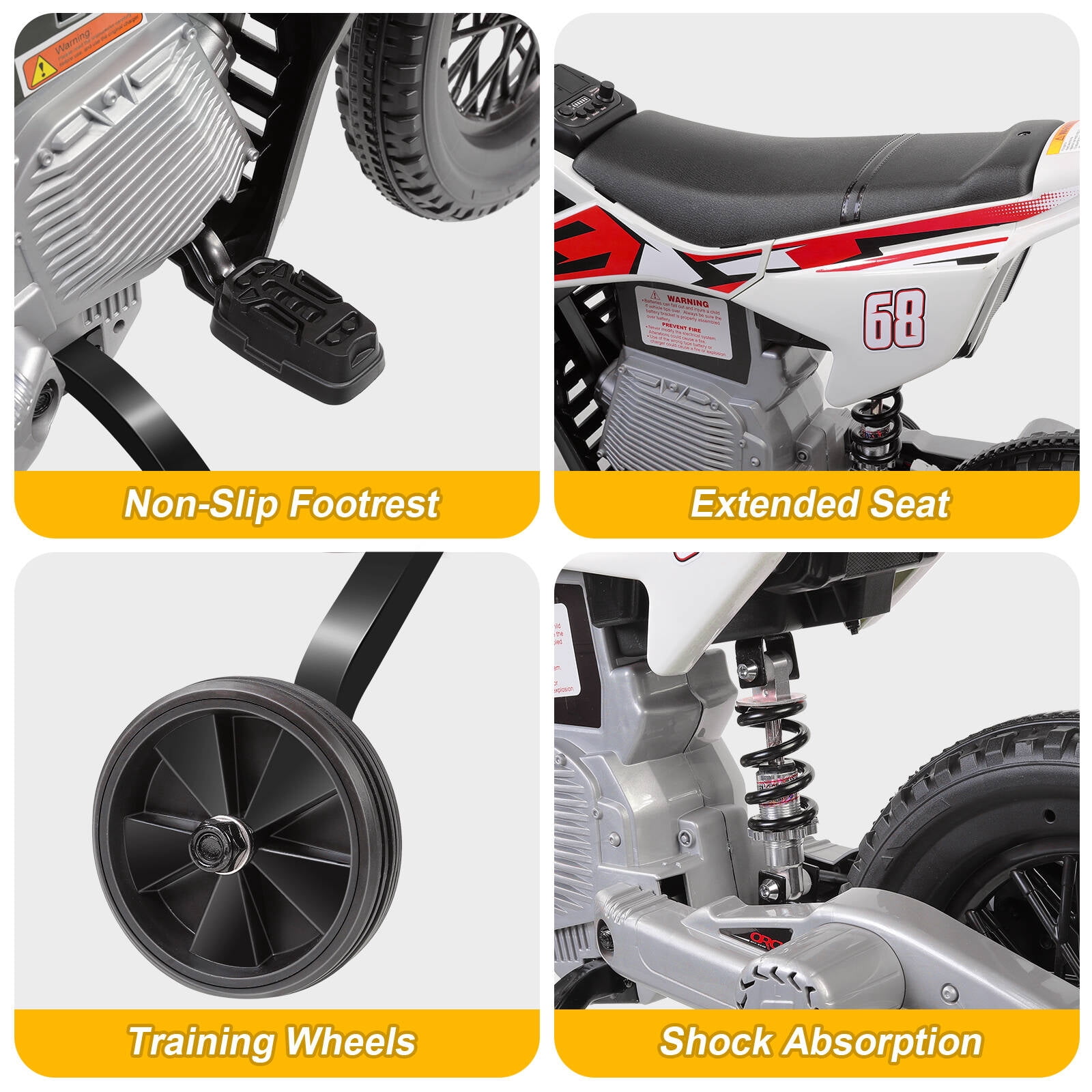 Tapoja 12V Kids Electric Dirt Bike w/ Twist Grip Throttle, Ride on Motorcycle w/ Training Wheels, Powered Ride on Toys for Boys Girls Ages 3-8, Spring Suspension, Dual Motors, Bluetooth, MP3
