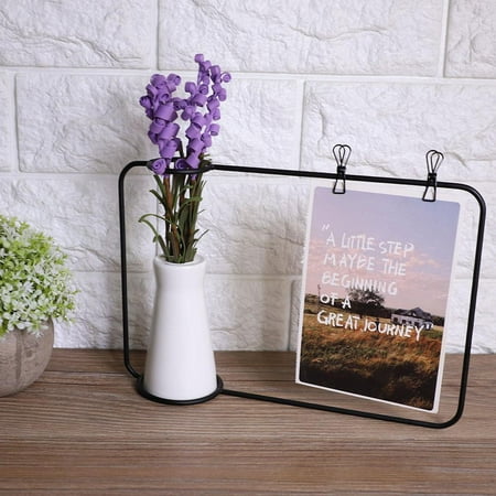 Postcard Holder Display LAFGUR Ceramic Flower Plant Pot Vase Postcard Photo Holder Display Iron Frame Bracket with Clip, Iron Postcard Vase Frame, Iron Vase Photo Display ()