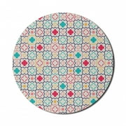 Quatrefoil Mouse Pad for Computers, Traditional Tile Pattern Clovers Lattice Oriental Art Print, Round Non-Slip Thick Rubber Modern Gaming Mousepad, 8" Round, Blue Green, by Ambesonne