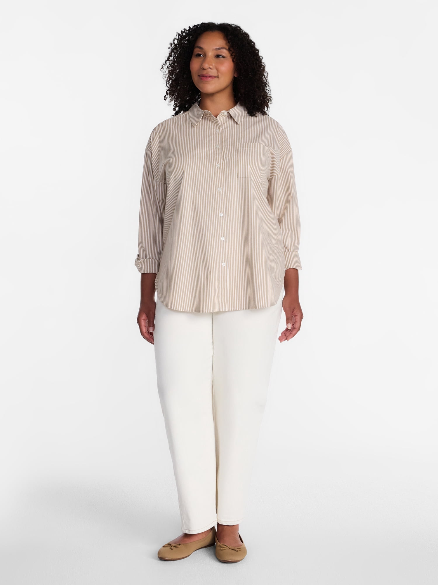 Terra & Sky Women's Plus Poplin Boyfriend Shirt, Sizes 0X-5X
