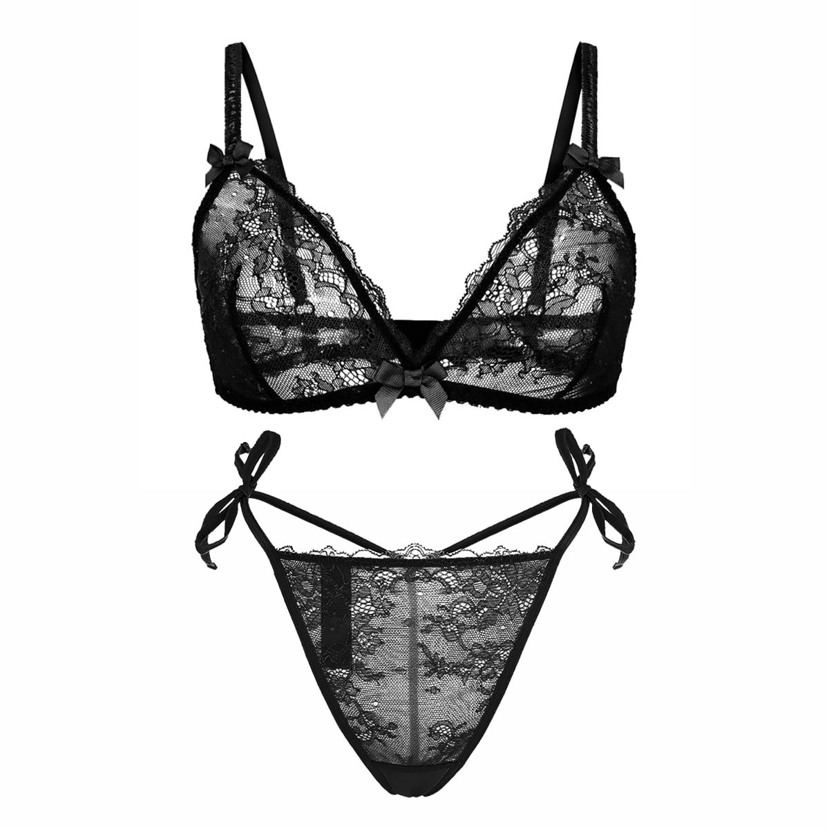 Varsbaby Women's Unlined Wire-free Lace Bra See Through G-string Thongs ...