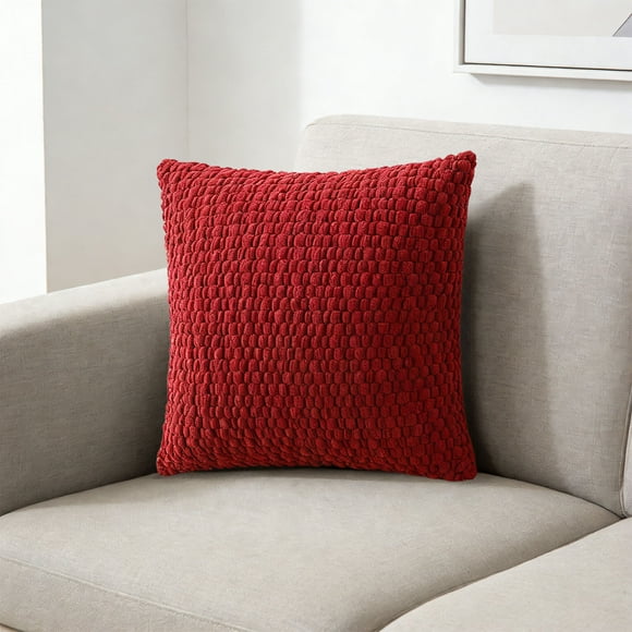 Housse de Coussin en Velours Côtelé - Taie D'Oreiller Décorative Bohème Hivernale, Tissu Polyester, Fermeture Éclair Invisible, Vin, JKODE