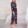 thumbnail image 3 of Honeii Neon Graffiti Urban Art Print Women's Pajama Sets Long Sleeve Button Down Sleepwear Nightwear Soft Pjs Lounge Sets 2PCS-, 3 of 7