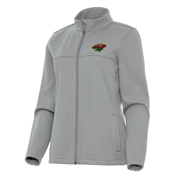 Women's Antigua Gray Minnesota Wild Links 2 Full-Zip Golf Jacket