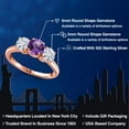 thumbnail image 2 of Gem Stone King 18K Rose Gold Plated Silver Purple Amethyst and White Moissanite Engagement Ring for Women | 2.00 Cttw | Round 6MM | Gemstone February Birthstone | Size 8, 2 of 7
