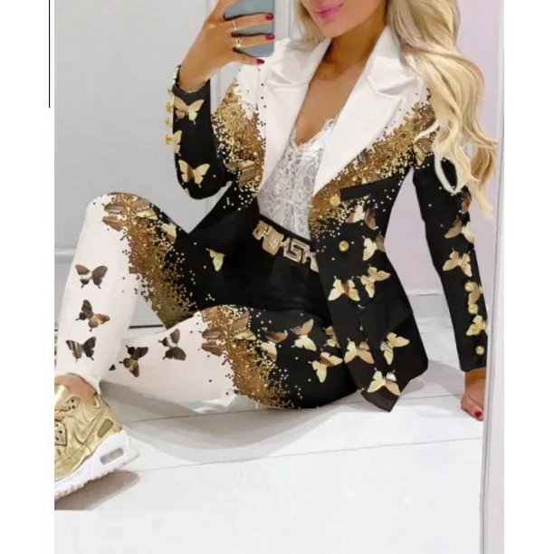 Nuevo 2024 conjuntos de pantalones formales de oficina para mujer, 2 uds., Blazers lisos con doble botonadura, chaqueta y pantalones, conjunto de dos piezas, trajes de pantalón femenino