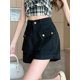 thumbnail image 2 of Pantalones cortos vaqueros con puños para mujer, estilo japonés, holgados, con bolsillos, cintura alta, estilo retro, elegantes, estilo Harajuku, 2 of 6
