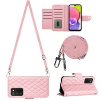 for Samsung Galaxy A03s Wallet Case, Elegant Card Holder Cash Slot PU Leather Kickstand Shoulder Strap Shockproof Protective Flip Women Girls Case Cover for Samsung Galaxy A03s, Pink