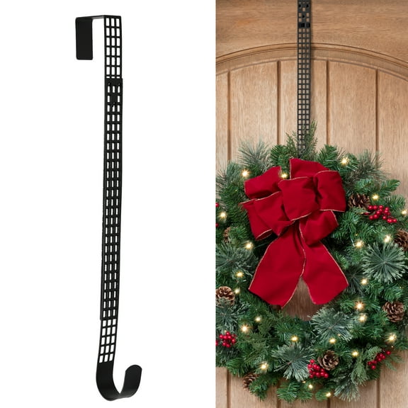 Haute Decor Hook & Lattice Adjustable Length Wreath Hanger, Matte Black