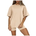 thumbnail image 2 of Short Sets for Women Basic Plain Short Sleeve Crewneck T Shirt and Shorts 2 Piece Matching Set Womens Lounge Set, 2 of 8