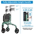 thumbnail image 4 of Planetwalk 3 Wheel Rollator Walkers for Seniors, Foldable Rollator with 8'' Wheel and Adjustable Handles, Lightweight Aluminum Frame, Green, 4 of 8