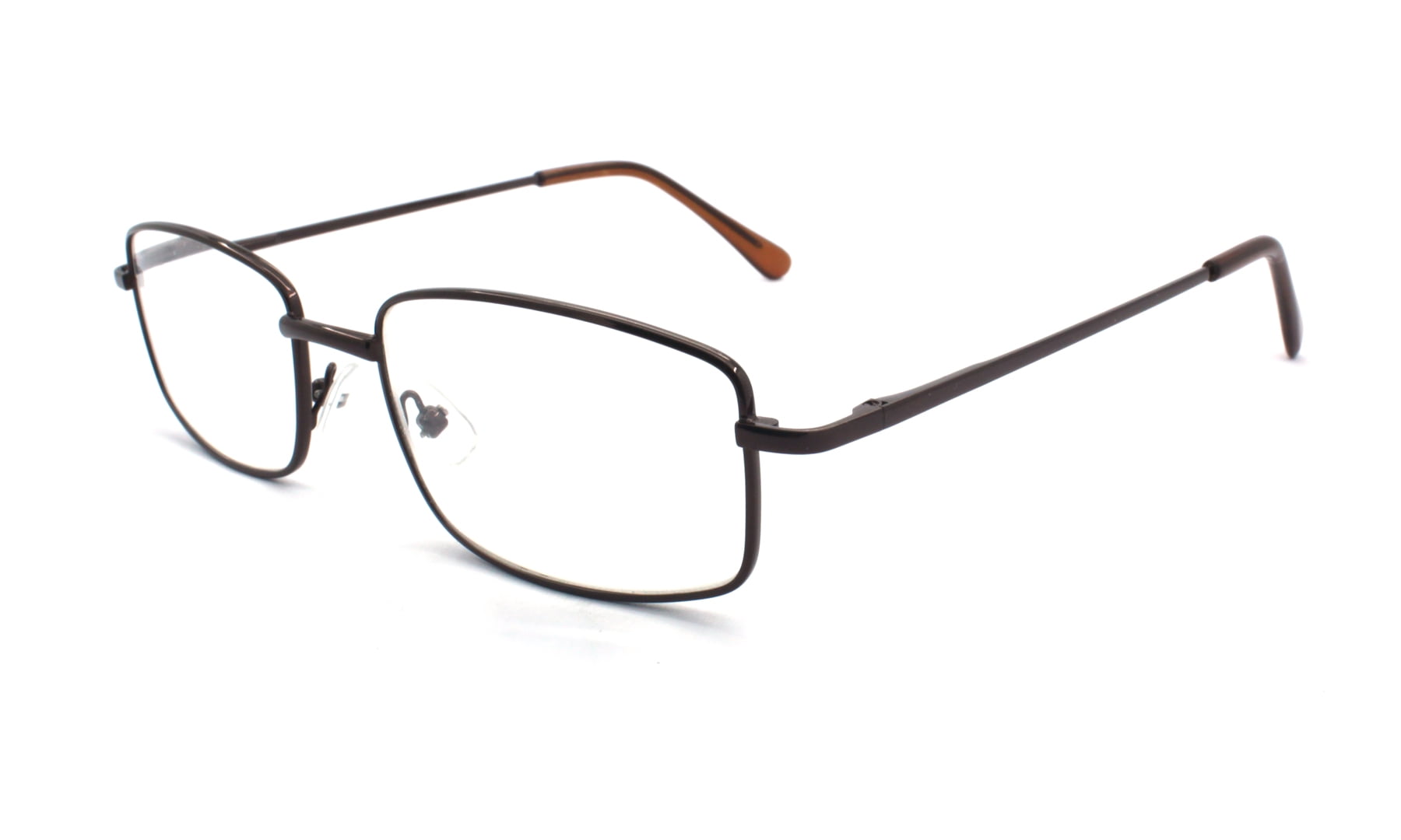 EYE ZOOM 5 Pack Unisex Rectangular Metal Reading Glasses with Spring Hinge, Brown, +350