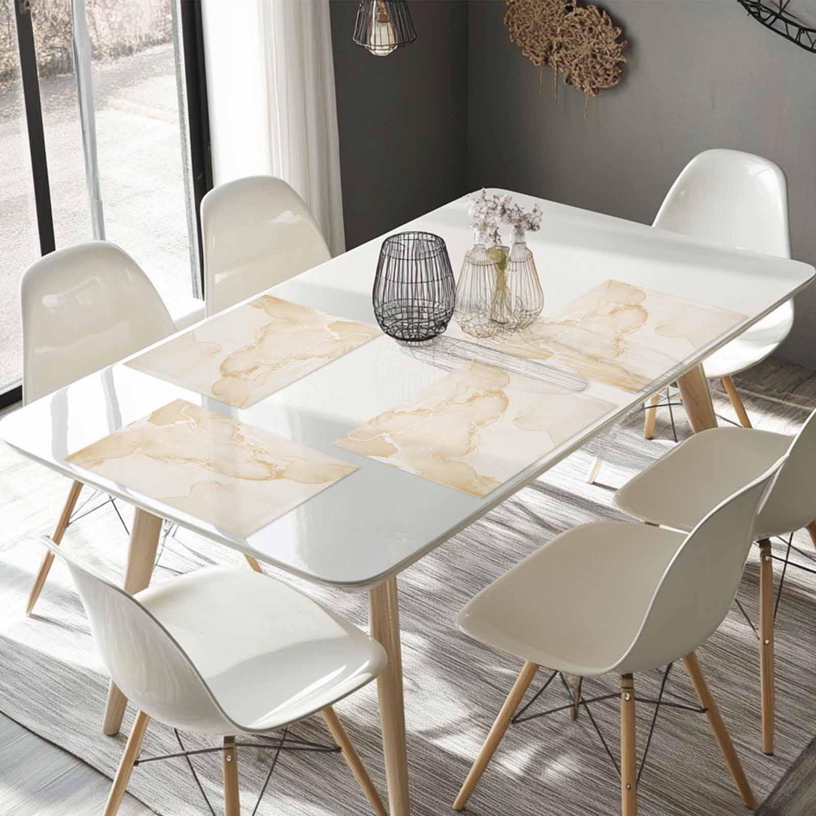 Placemats Set of 4, Beige Marble Placemats Set of 4, Abstract Waves Cloud Tablemats Washable Placemat Table Decoration for Kitchen Table Dinner Party Home Decor Indoor Outdoor 13x19 Inch