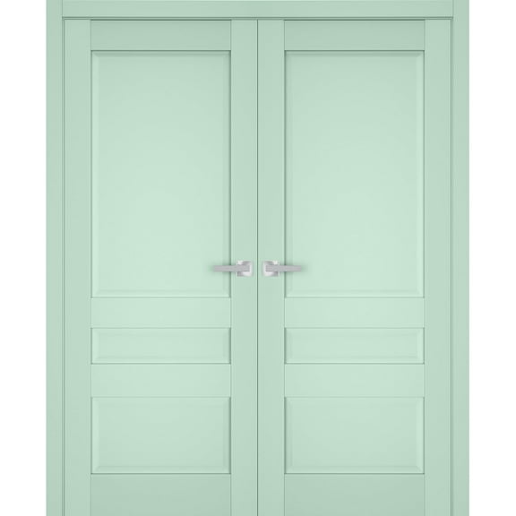 Interior Solid French Double Doors | Veregio 7411 Oliva | Wood Solid Panel Frame Trims | Closet Bedroom Sturdy Doors -36" x 84" (2* 18x84)