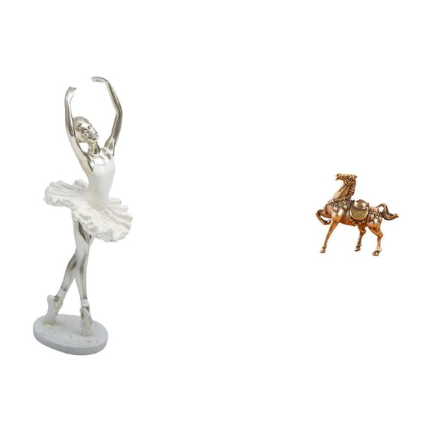 Figura Artística De Una Elegante Bailarina Y Un Majestuoso Caballo, Ideal Para Decorar El Dormitorio Moderno, El Escritorio De La Oficina, La Estantería O Cualquier Espacio Del Hogar. Adorno